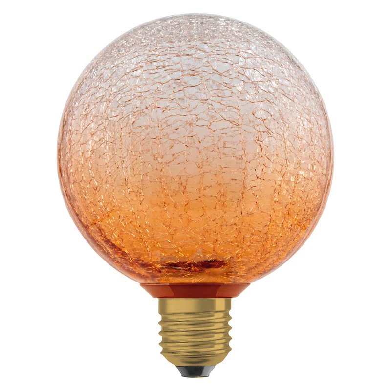 LAMPADA LED DECORATIVA IN VETRO CREPATO TONDA ARANCIONE
