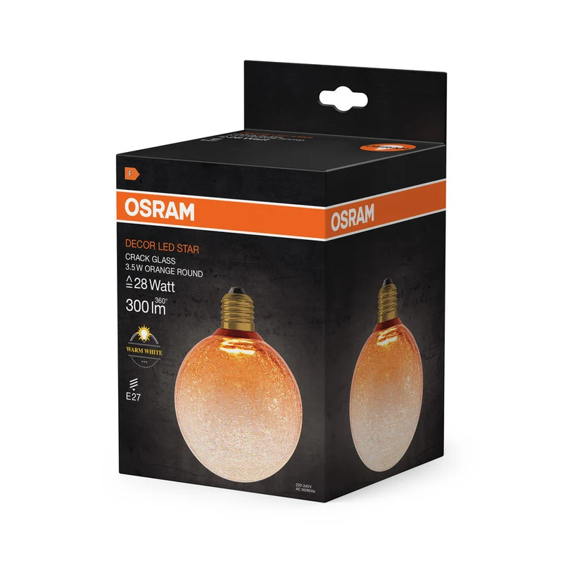 LAMPADA LED DECORATIVA IN VETRO CREPATO TONDA ARANCIONE