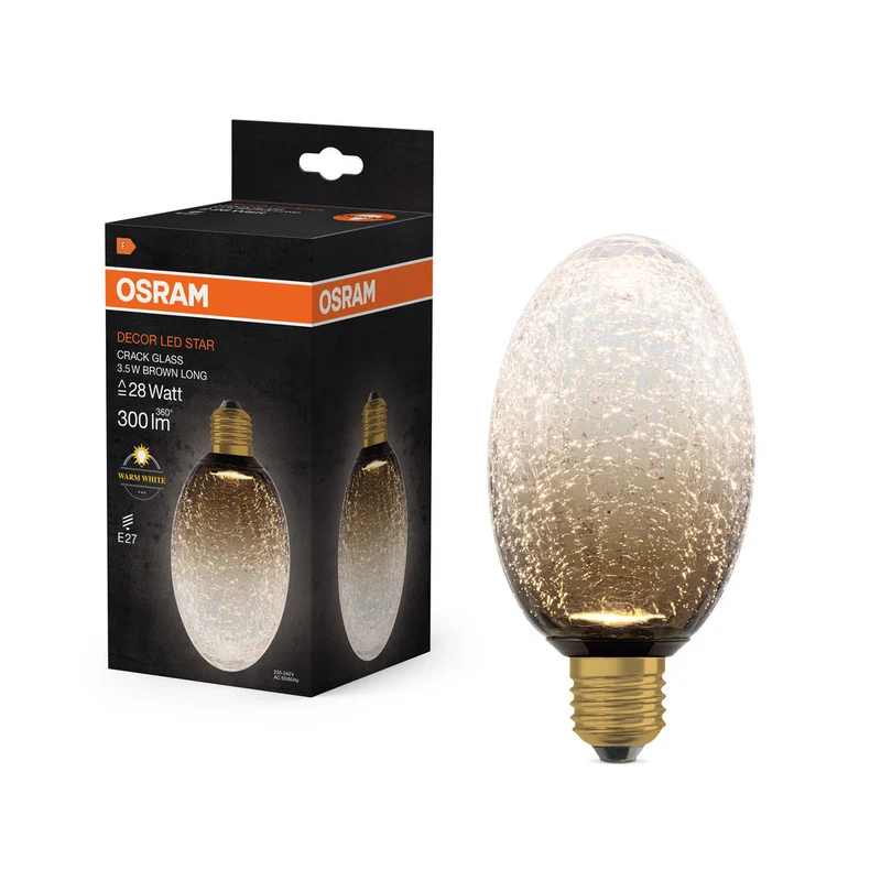 LAMPADA LED DECORATIVA IN VETRO CREPATO LUNGO MARRONE