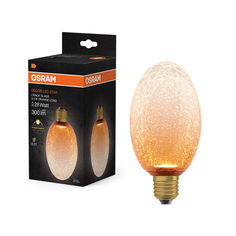 LAMPADA LED DECORATIVA IN VETRO CREPATO LUNGA ARANCIONE