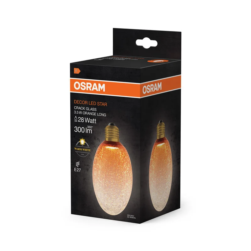 LAMPADA LED DECORATIVA IN VETRO CREPATO LUNGA ARANCIONE