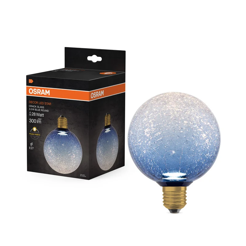 LAMPADA LED DECORATIVA IN VETRO CREPATO TONDA BLU