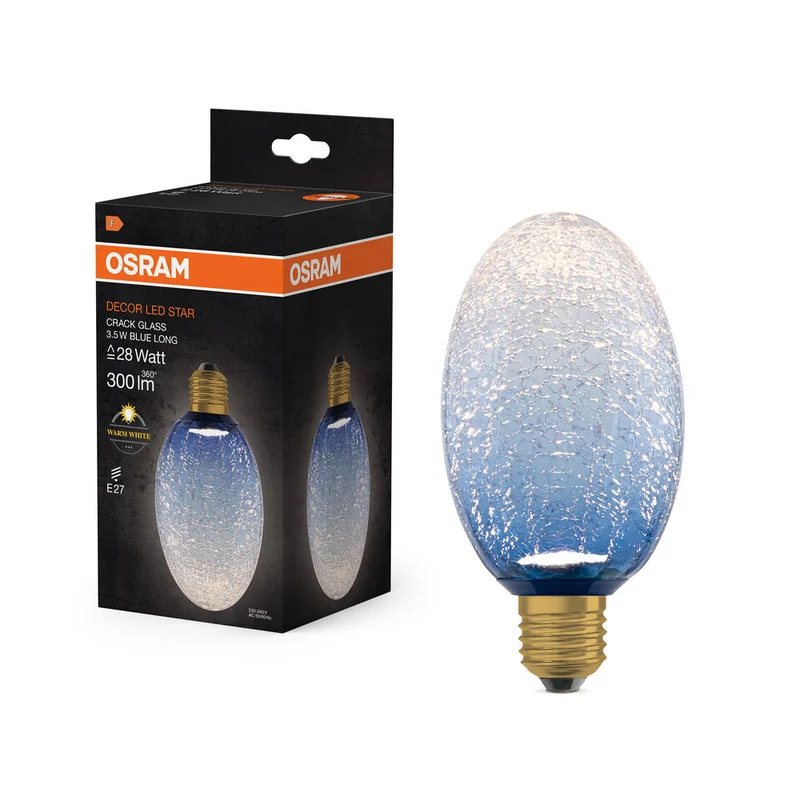 LAMPADA LED DECORATIVA IN VETRO CREPATO LUNGA BLU