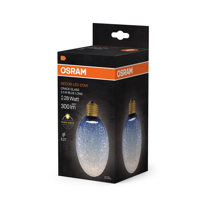 LAMPADA LED DECORATIVA IN VETRO CREPATO LUNGA BLU