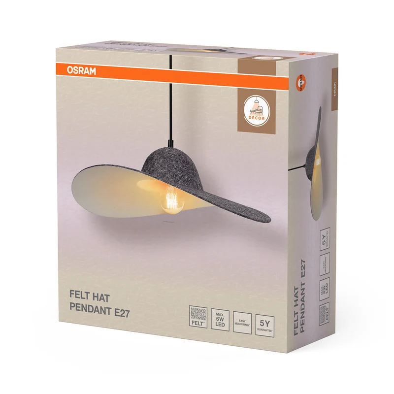 OSRAM DECOR Lampada a sospensione Cappello in feltro Grigio scuro, E27