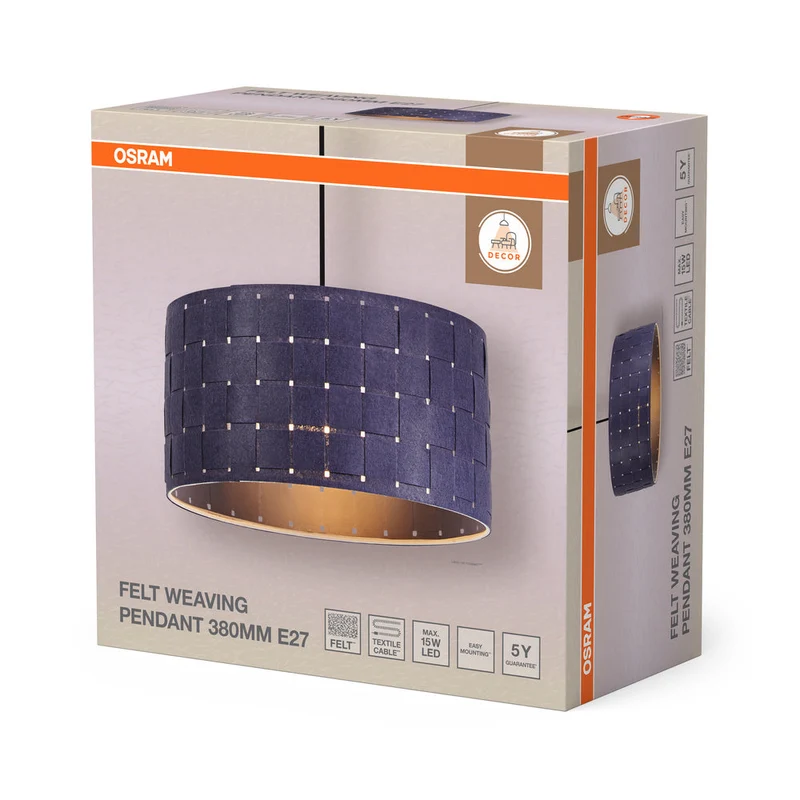 OSRAM DECOR Lampada a sospensione Decor Felt Weaving grigio, E27, 380 mm
