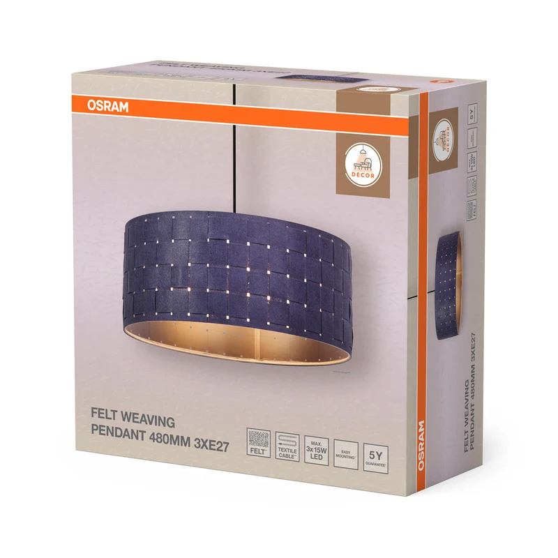 OSRAM DECOR Lampada a sospensione Decor Felt Tessitura grigio scuro, 3xE27