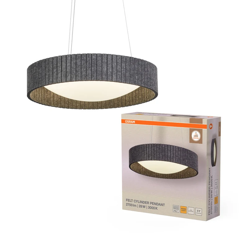 OSRAM DECOR Lampada a sospensione cilindro in feltro grigio scuro, 28W, 830mm