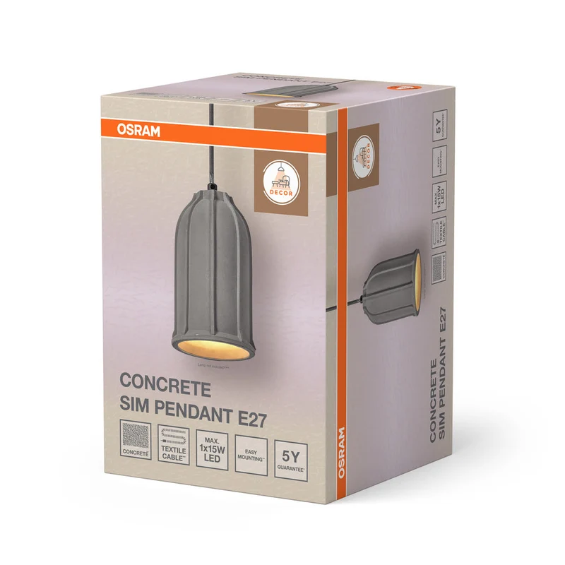 OSRAM DECOR Concrete Sim Beton lampada a sospensione, E27, 115 mm