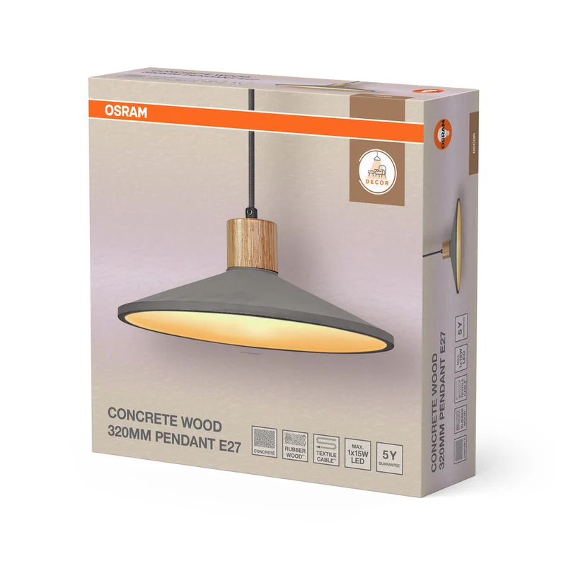 OSRAM DECOR Lampada a sospensione in cemento legno beton, E27, 320 mm