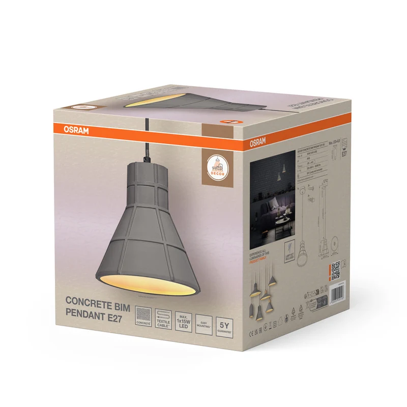 OSRAM DECOR Concrete Beton Lampada a sospensione, E27, 200 mm