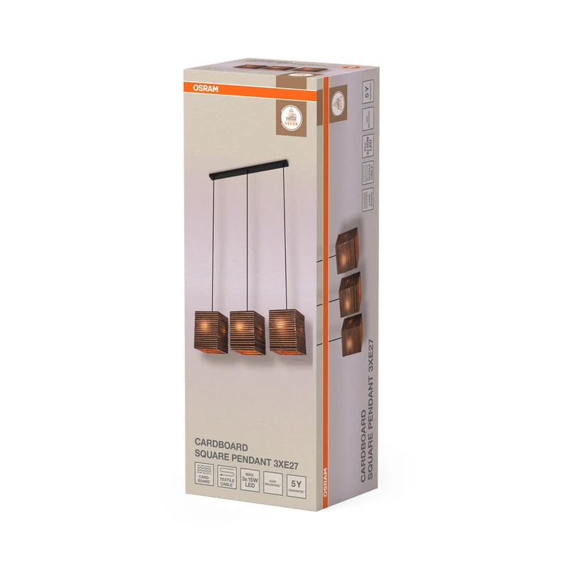 OSRAM DECOR Lampada a sospensione Decor Cartone Quadrato marrone, 3xE27