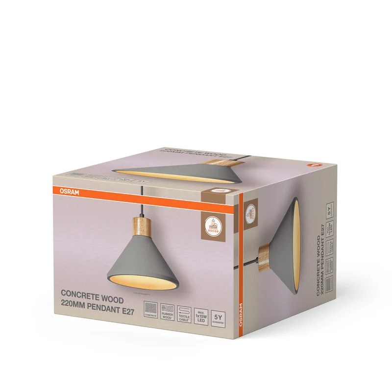 OSRAM DECOR Concrete Wood Beton Lampada a sospensione, E27, 220 mm