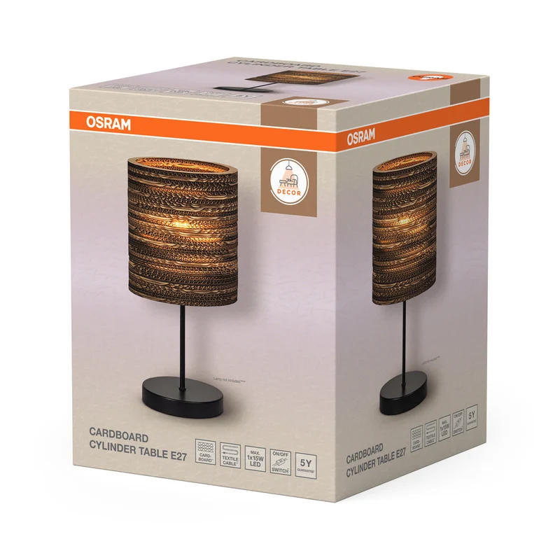 OSRAM DECOR Lampada da tavolo Decor Cartone Cilindro marrone, 200 mm