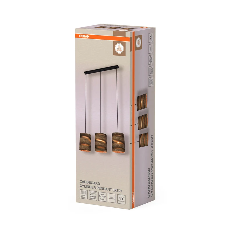 OSRAM DECOR Lampada a sospensione Decor Cilindro di cartone marrone, 3xE27