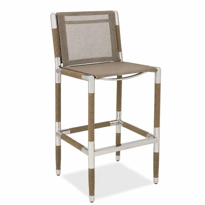 Casa Padrino Luxus Outdoor Barstuhl Braun / Silber H. 104,5 cm - Luxus Outdoor Bar Möbel