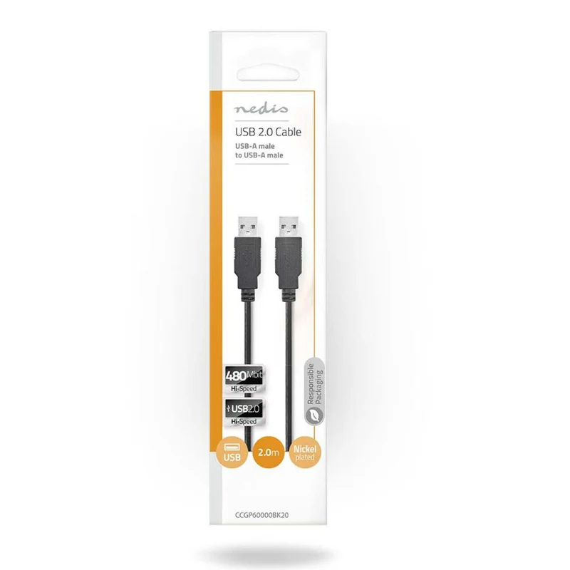 Nedis cavo adattatore USB 2.0 maschio a USB-A maschio per smartphone, pc o tablet, placcato nickel 2 m