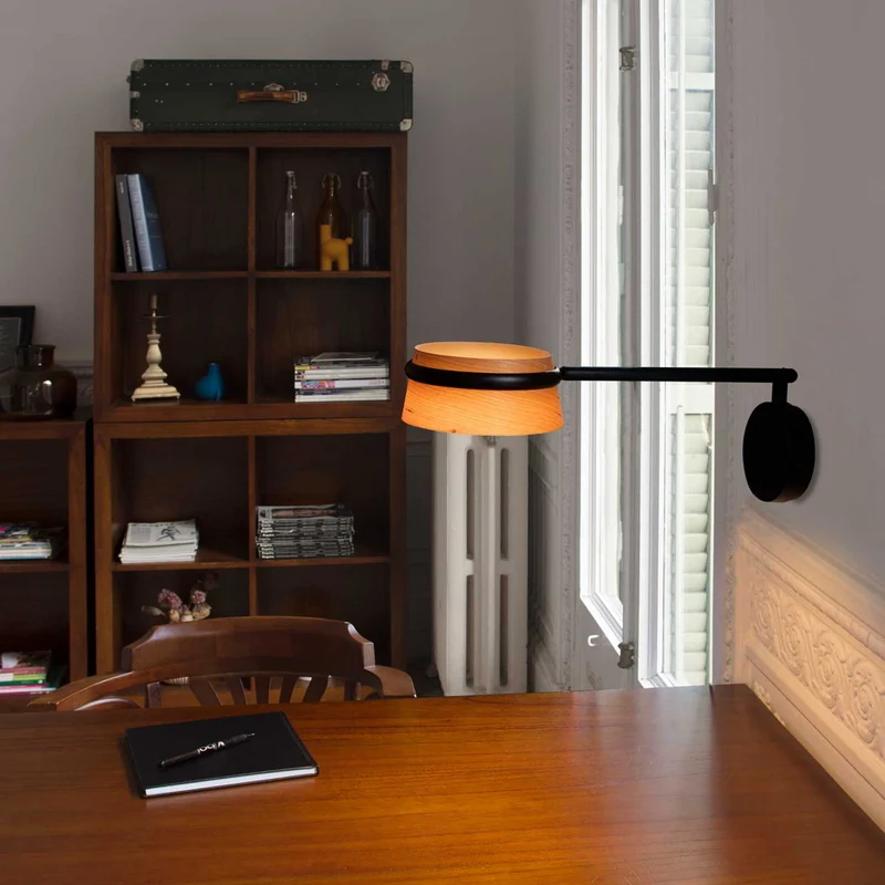 Loop - Applique murale LED articulée en acier et bois, style contemporain