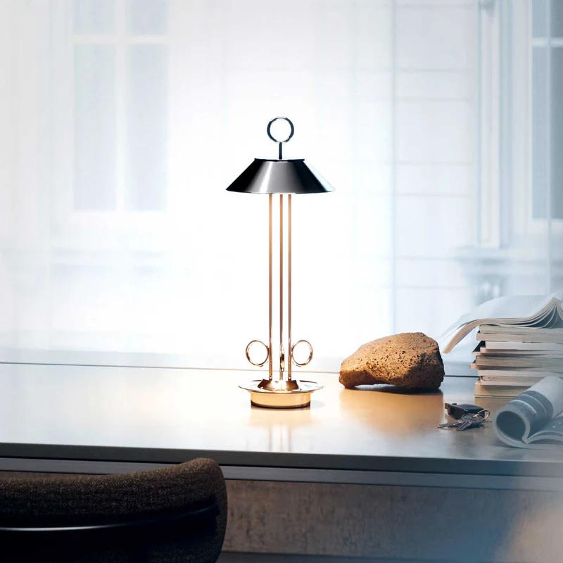 Nudiderot - Lampe à poser LED sans fil IP54 en acier, style vintage