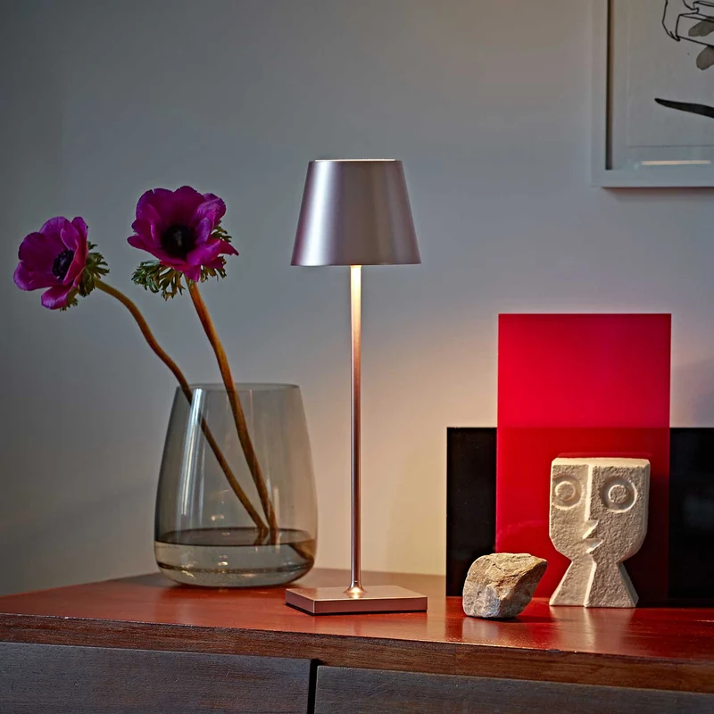 Nuindie - Lampe à poser LED sans fil 38 cm IP54 en acier laqué, style minimaliste