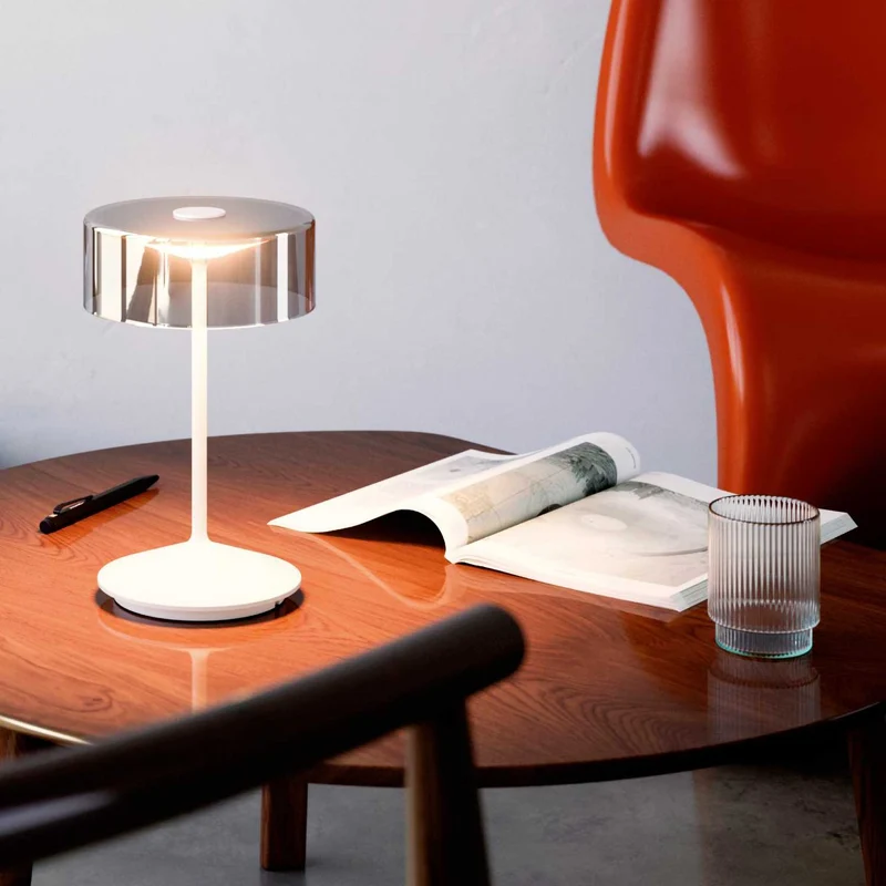 Numotion - Lampe à poser LED sans fil IP54 en acier et verre soufflé, style contemporain