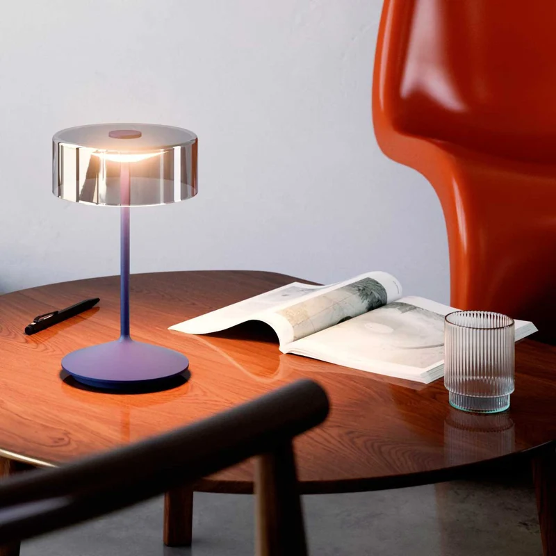 Numotion - Lampe à poser LED sans fil IP54 en acier et verre soufflé, style contemporain