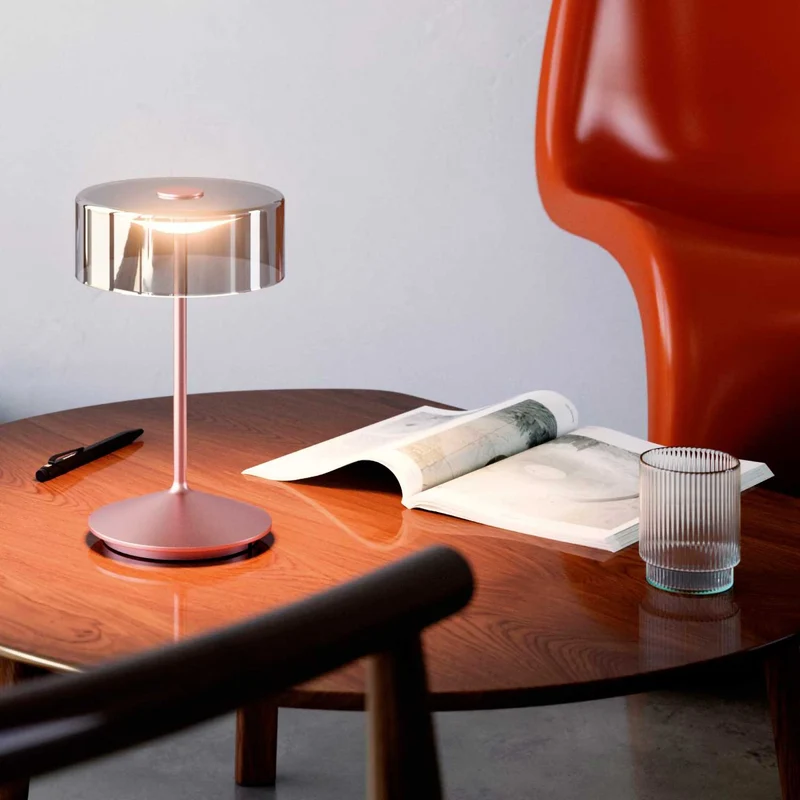 Numotion - Lampe à poser LED sans fil IP54 en acier et verre soufflé, style contemporain