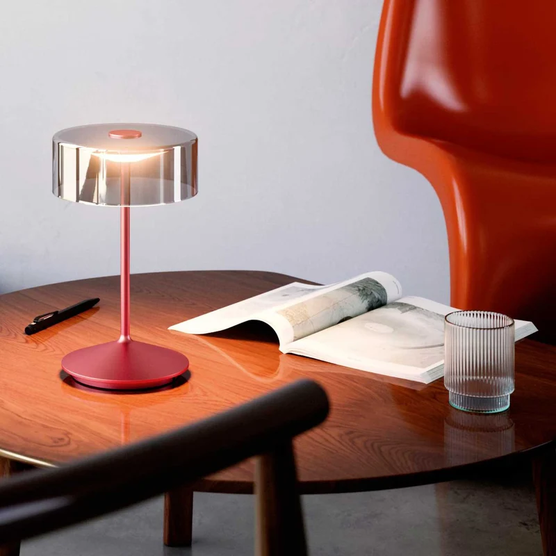 Numotion - Lampe à poser LED sans fil IP54 en acier et verre soufflé, style contemporain