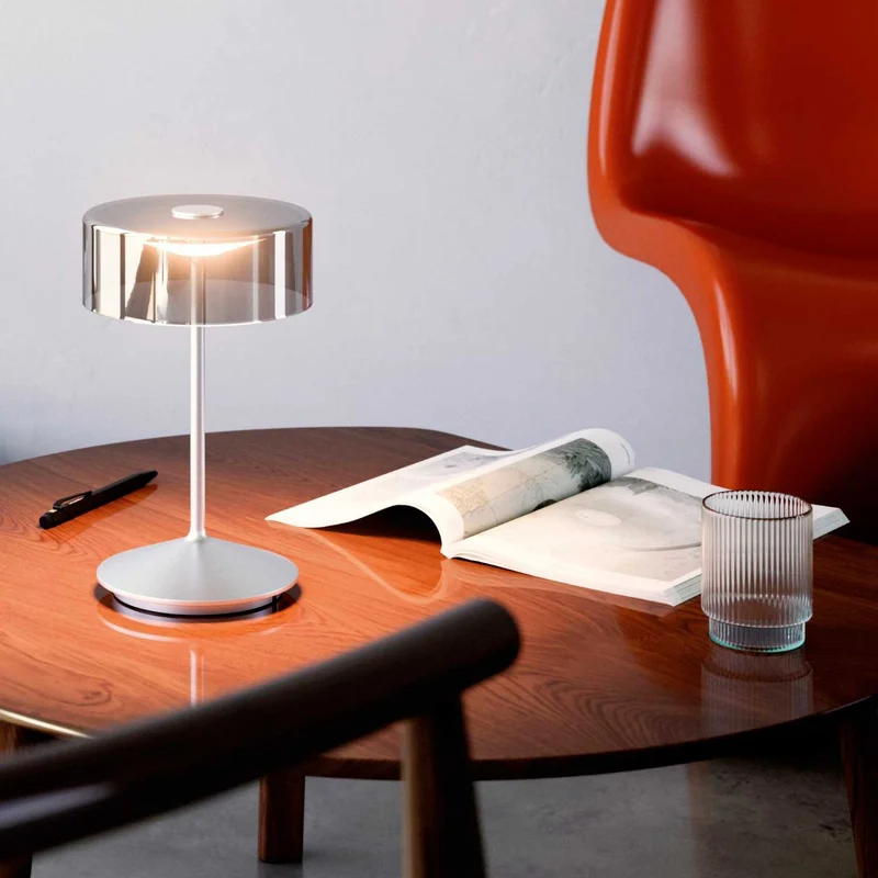 Numotion - Lampe à poser LED sans fil IP54 en acier et verre soufflé, style contemporain