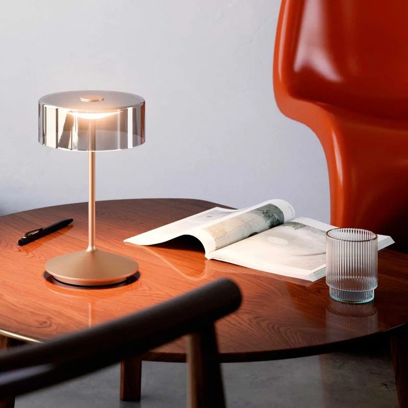 Numotion - Lampe à poser LED sans fil IP54 en acier et verre soufflé, style contemporain
