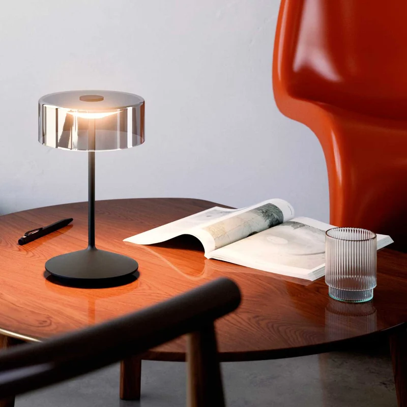 Numotion - Lampe à poser LED sans fil IP54 en acier et verre soufflé, style contemporain