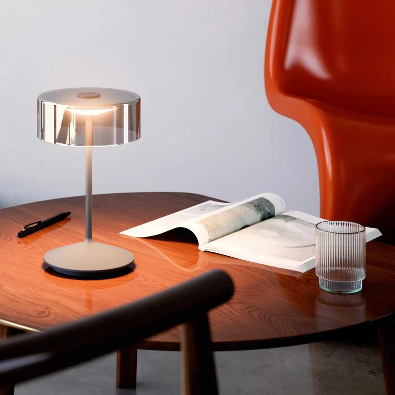 Numotion - Lampe à poser LED sans fil IP54 en acier et verre soufflé, style contemporain