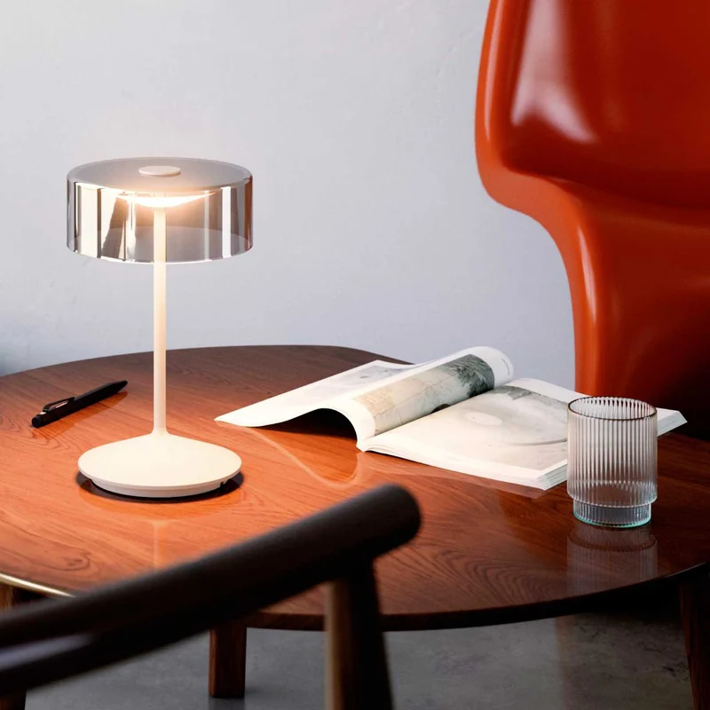 Numotion - Lampe à poser LED sans fil IP54 en acier et verre soufflé, style contemporain