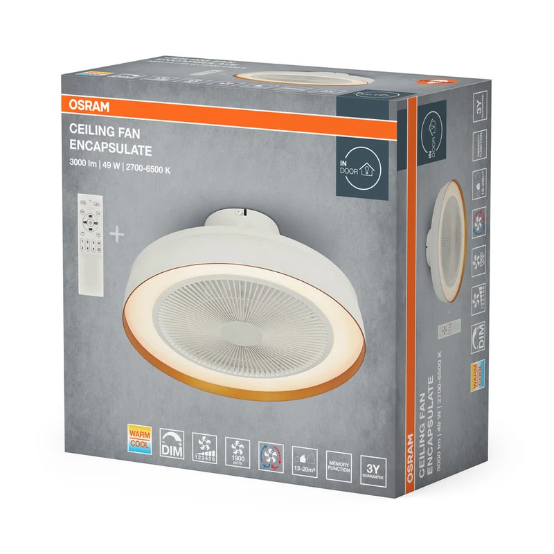 Ventilatore da soffitto OSRAM Encapsulate, 49W, 3000lm, 2700-6500K, Bianco