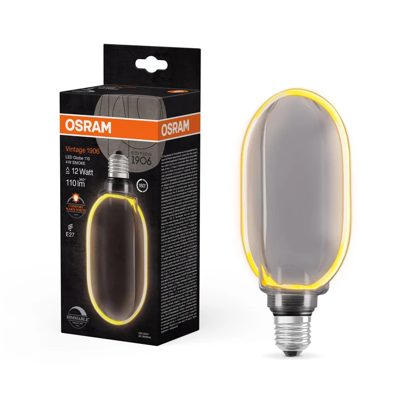 OSRAM VINTAGE 1906® LED Lampada LED CLASSIC GLOBE110 O - Forma FILAMENTO 4W 818 Fumè E27, 110 lm, 1800 K, Comfort bianco caldo