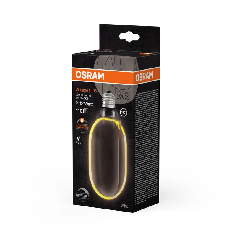 OSRAM VINTAGE 1906® LED Lampada LED CLASSIC GLOBE110 O - Forma FILAMENTO 4W 818 Fumè E27, 110 lm, 1800 K, Comfort bianco caldo