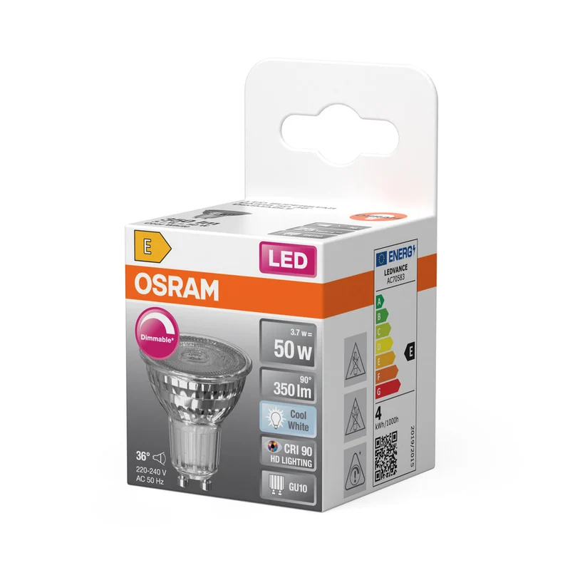 OSRAM LED SUPERSTAR PAR16 Lampadina riflettore LED dimmerabile bianco freddo (4000K), spot in vetro, 3.7W, sostituto per 50W GU10