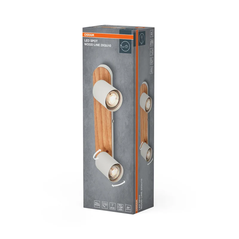 OSRAM LED Spot Wood Line Lampada da soffitto 2xGU10 Bianco e decorazione legno