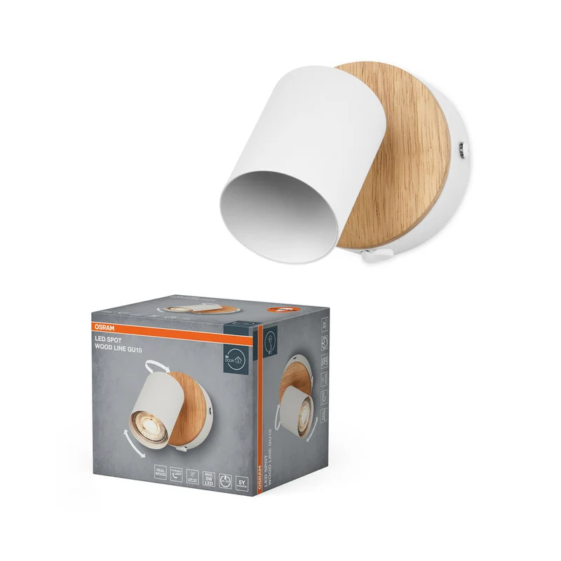 OSRAM LED Spot Wood Line Lampada da parete 1xGU10 Bianco e decorazione legno