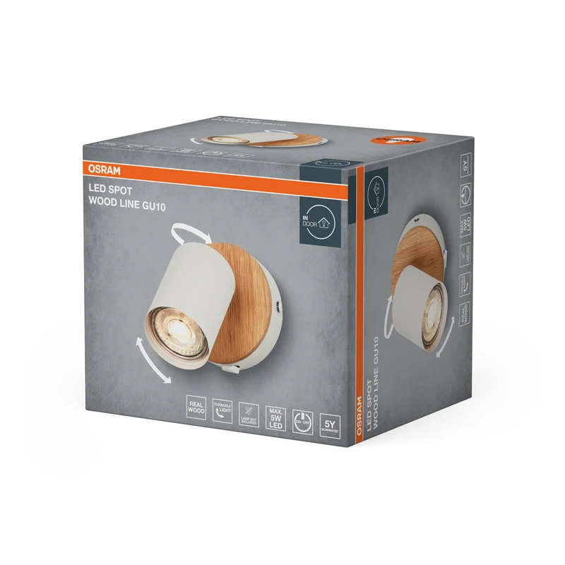 OSRAM LED Spot Wood Line Lampada da parete 1xGU10 Bianco e decorazione legno