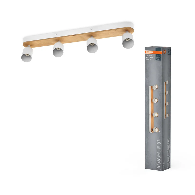 OSRAM LED Spot Wood Line Lampada da soffitto 4xGU10 Bianco e decorazione legno