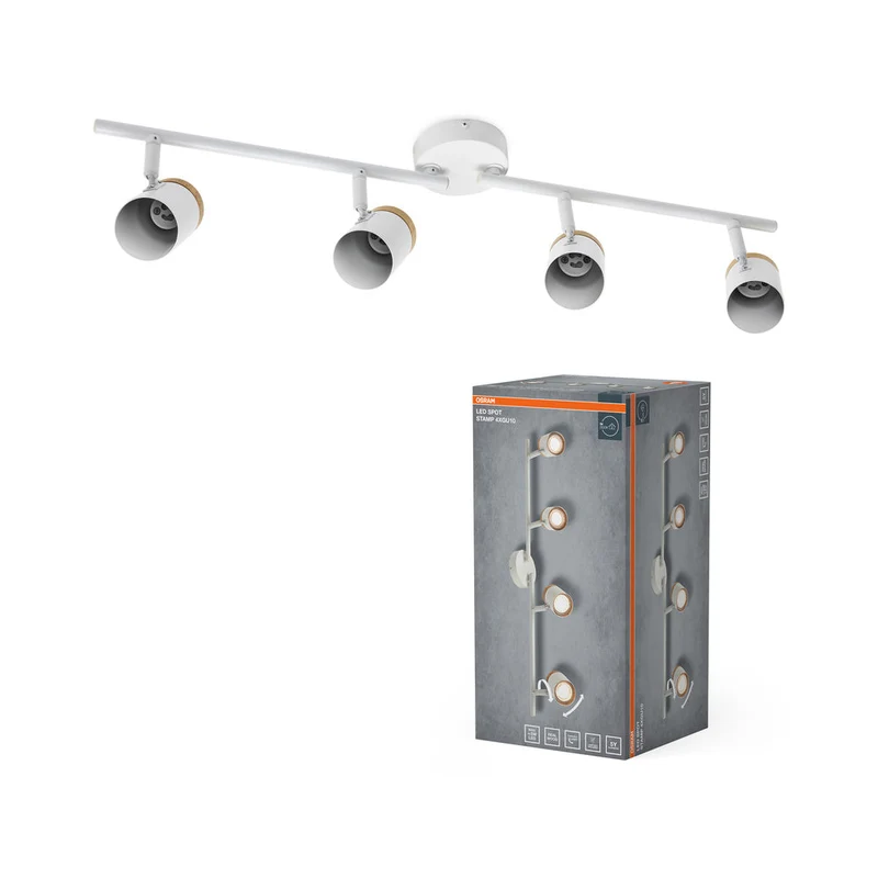 OSRAM LED Spot Stamp Lampada da soffitto 4xGU10 Bianco e legno