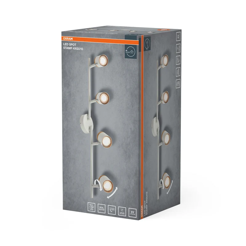 OSRAM LED Spot Stamp Lampada da soffitto 4xGU10 Bianco e legno