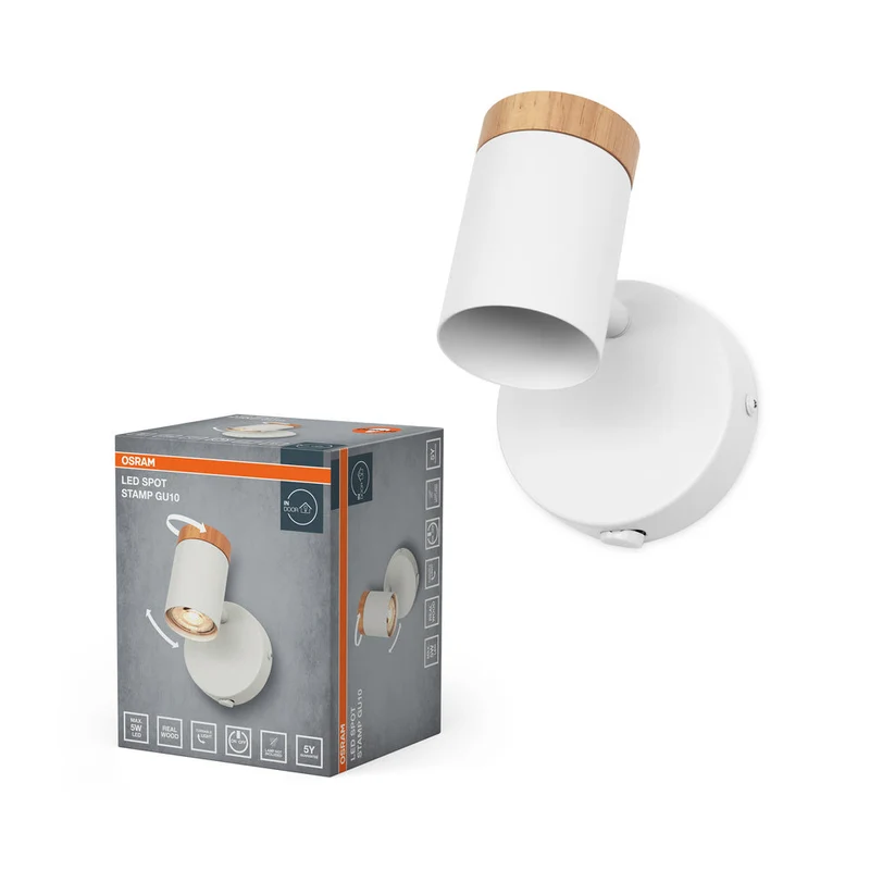OSRAM LED Spot Stamp Lampada da parete 1xGU10 Bianco e legno