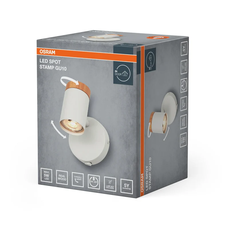 OSRAM LED Spot Stamp Lampada da parete 1xGU10 Bianco e legno