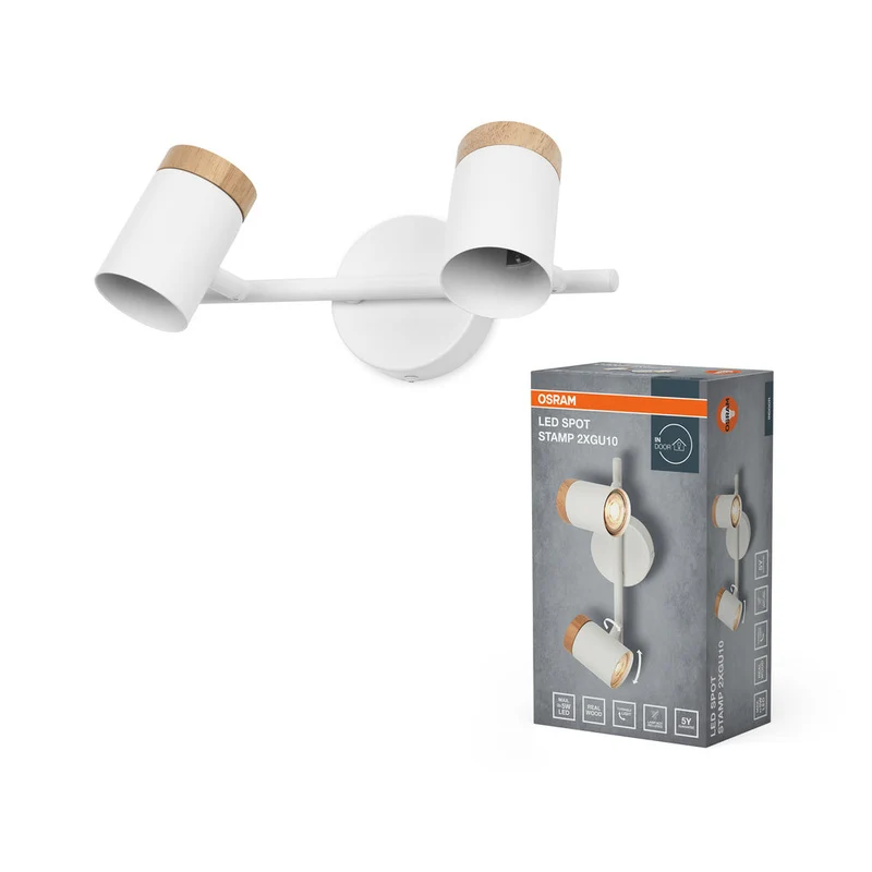 OSRAM LED Spot Stamp Lampada da soffitto 2xGU10 Bianco e legno