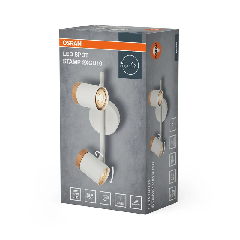 OSRAM LED Spot Stamp Lampada da soffitto 2xGU10 Bianco e legno