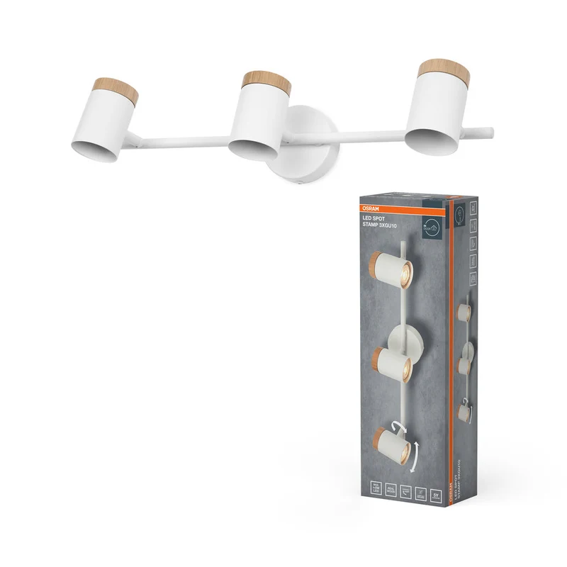 OSRAM LED Spot Stamp Lampada da soffitto 3xGU10 Bianco e legno