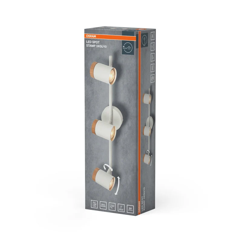 OSRAM LED Spot Stamp Lampada da soffitto 3xGU10 Bianco e legno