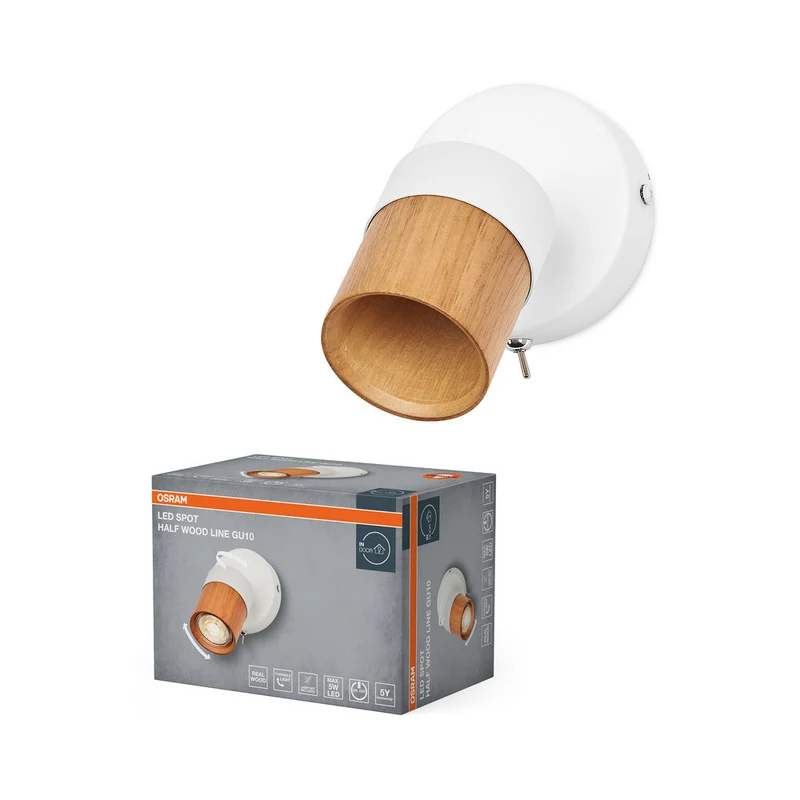 OSRAM LED Spot Half Wood Line Lampada da parete 1xGU10 Bianco e decorazione legno